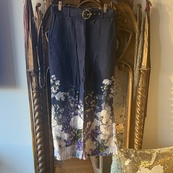 Zimmermann Navy Floral Pants with Belt